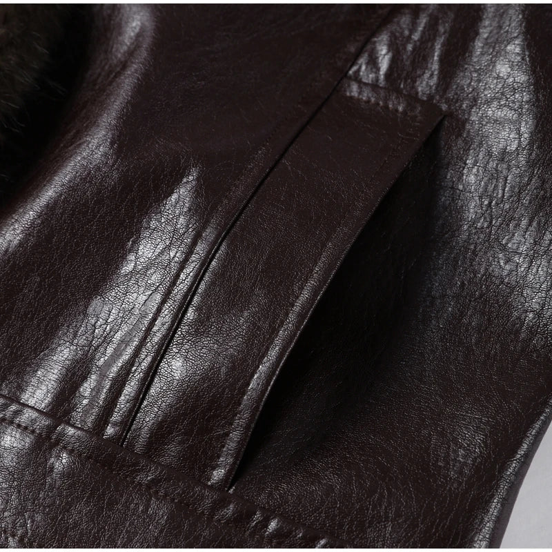 Vintage Plush PU Leather Jacket Women Casual Loose Lapel Single Breasted Jackets Coat Female 2025 Winter Chic Street Outwear