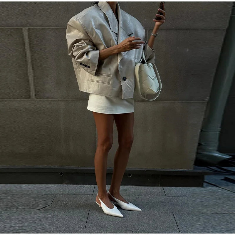 Vintage Plush PU Leather Jacket Women Casual Loose Lapel Single Breasted Jackets Coat Female 2025 Winter Chic Street Outwear