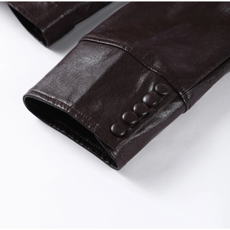 Vintage Plush PU Leather Jacket Women Casual Loose Lapel Single Breasted Jackets Coat Female 2025 Winter Chic Street Outwear