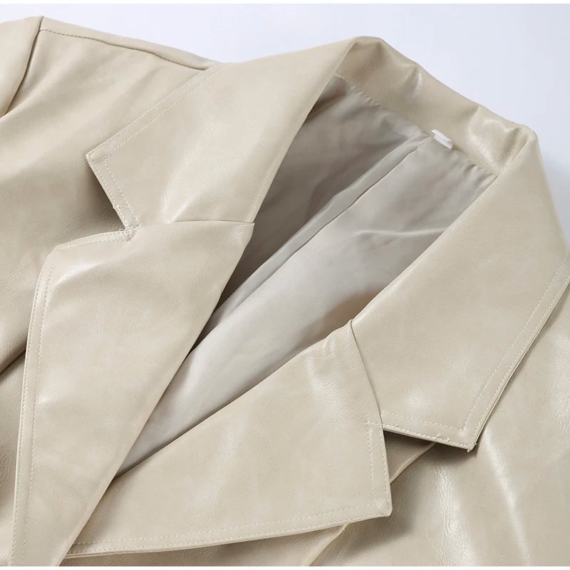 Vintage Plush PU Leather Jacket Women Casual Loose Lapel Single Breasted Jackets Coat Female 2025 Winter Chic Street Outwear