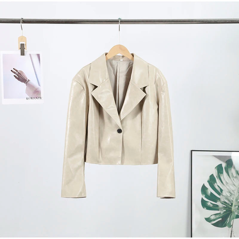 Vintage Plush PU Leather Jacket Women Casual Loose Lapel Single Breasted Jackets Coat Female 2025 Winter Chic Street Outwear