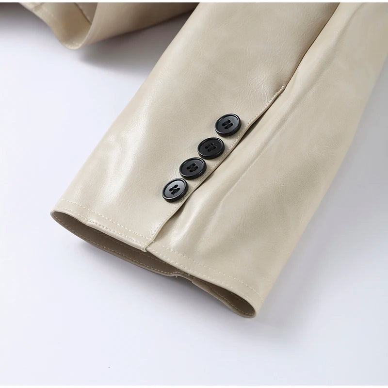 Vintage Plush PU Leather Jacket Women Casual Loose Lapel Single Breasted Jackets Coat Female 2025 Winter Chic Street Outwear