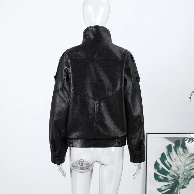 Fashion Dark Grey Suede Bomber Jacket Women Stand Collar Oversize Asymmetric Street Coat 2026 Spring All Match Streetwear New