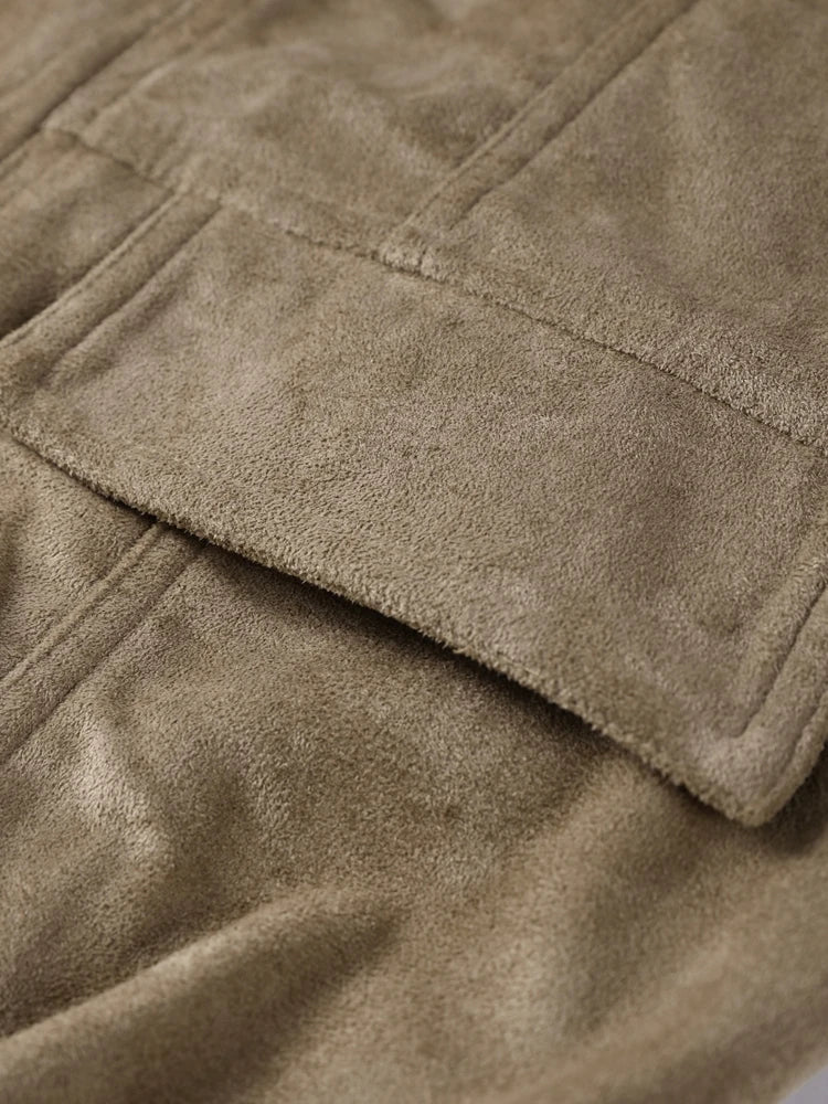 Suede Safari Style Short Bomber Jackets Women Fashion Stand Collar Epaulet Elastic Hem Button Loose Coats Chic Ladies Outerwears