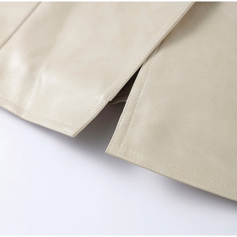 Vintage Plush PU Leather Jacket Women Casual Loose Lapel Single Breasted Jackets Coat Female 2025 Winter Chic Street Outwear