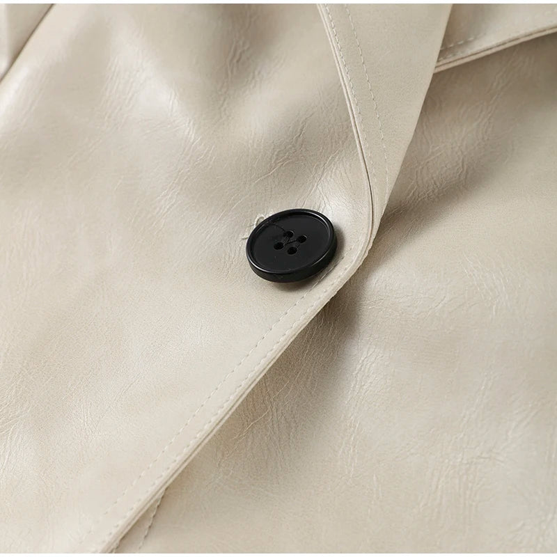 Vintage Plush PU Leather Jacket Women Casual Loose Lapel Single Breasted Jackets Coat Female 2025 Winter Chic Street Outwear