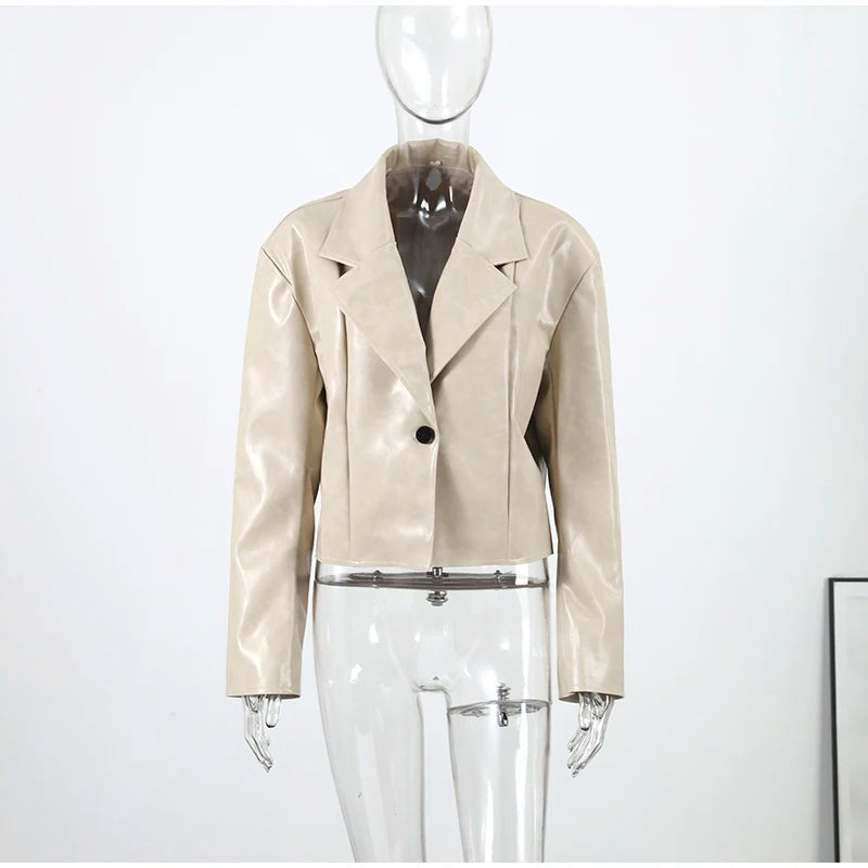 Vintage Plush PU Leather Jacket Women Casual Loose Lapel Single Breasted Jackets Coat Female 2025 Winter Chic Street Outwear
