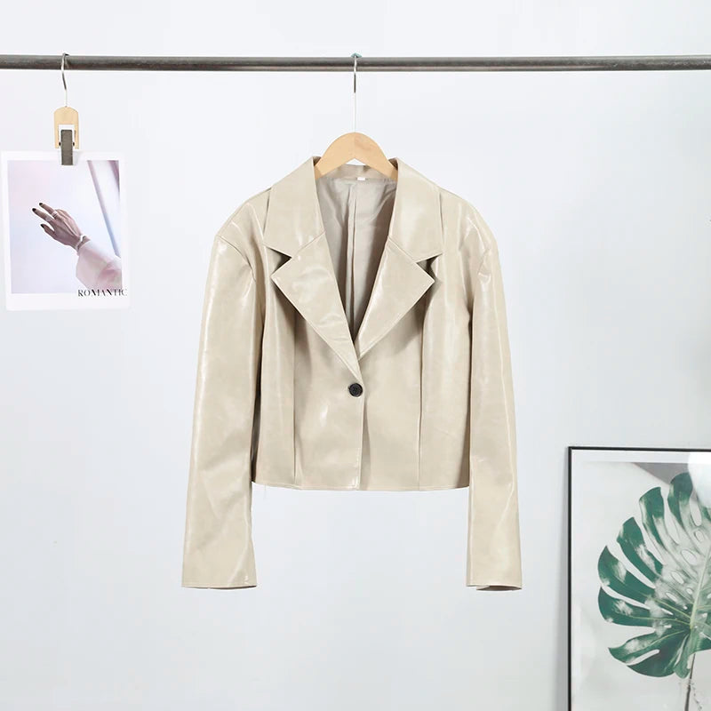Vintage Plush PU Leather Jacket Women Casual Loose Lapel Single Breasted Jackets Coat Female 2025 Winter Chic Street Outwear