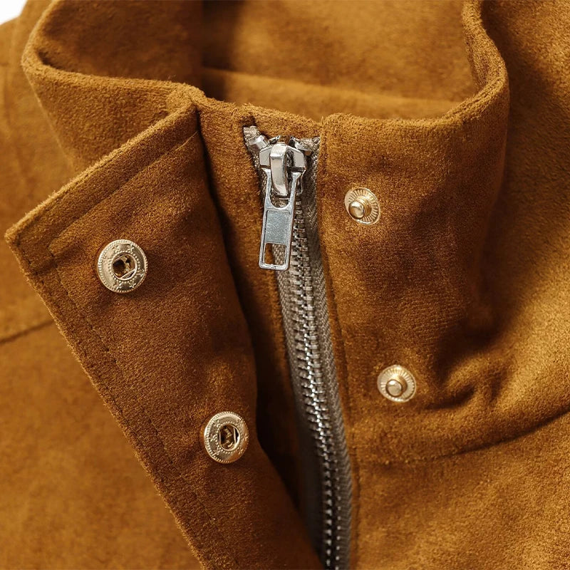 Fashion Dark Grey Suede Bomber Jacket Women Stand Collar Oversize Asymmetric Street Coat 2026 Spring All Match Streetwear New