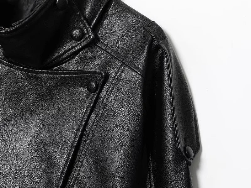 MUJER Black Faux Leather Jackets for Women Outerwears Office Women's Bomber Jacket Snap Button Demi-season Jacket for Women Coat