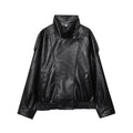 MUJER Black Faux Leather Jackets for Women Outerwears Office Women's Bomber Jacket Snap Button Demi-season Jacket for Women Coat